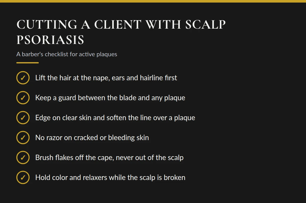 Summary card: Cutting a Client With Scalp Psoriasis
