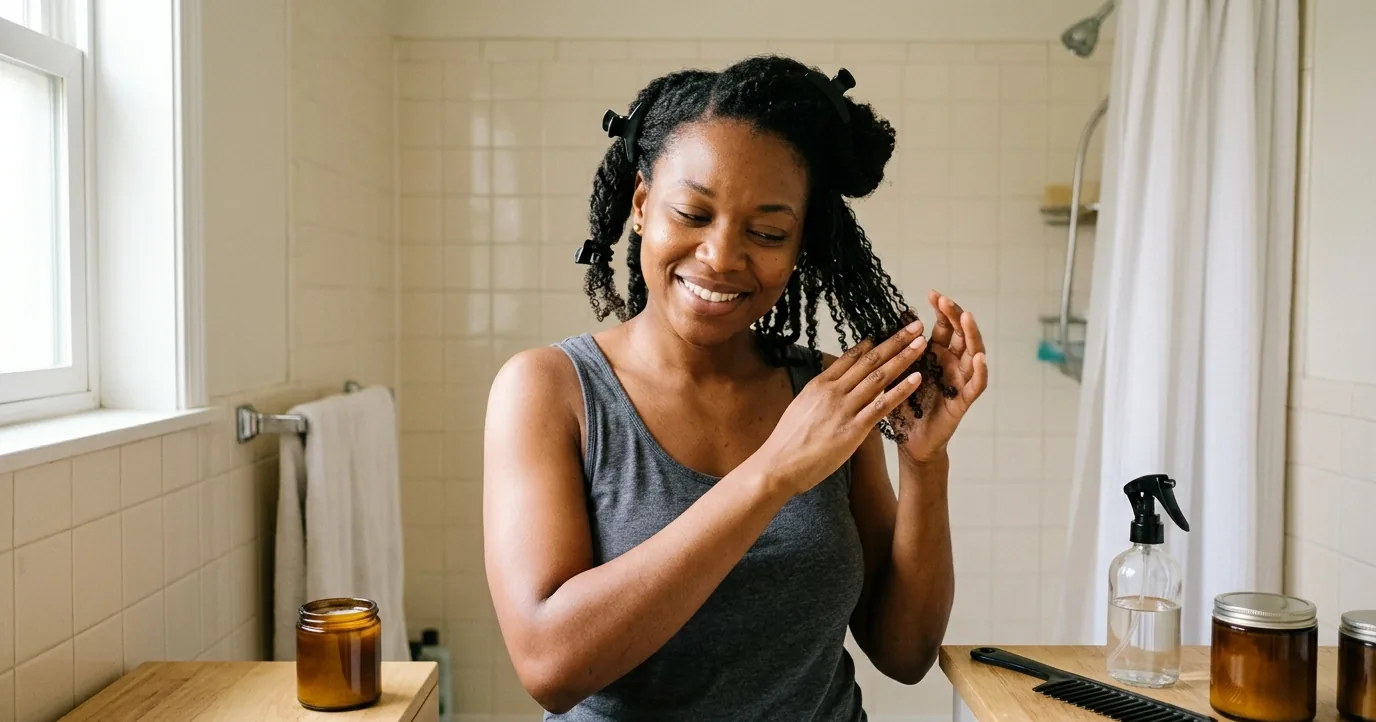 A woman working through a section of her damp coils